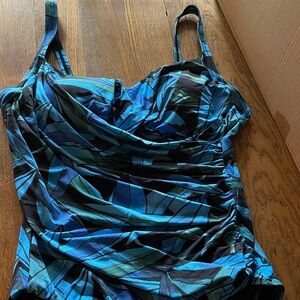 Stylish Blue and Black Women's One-Piece Swimsuit